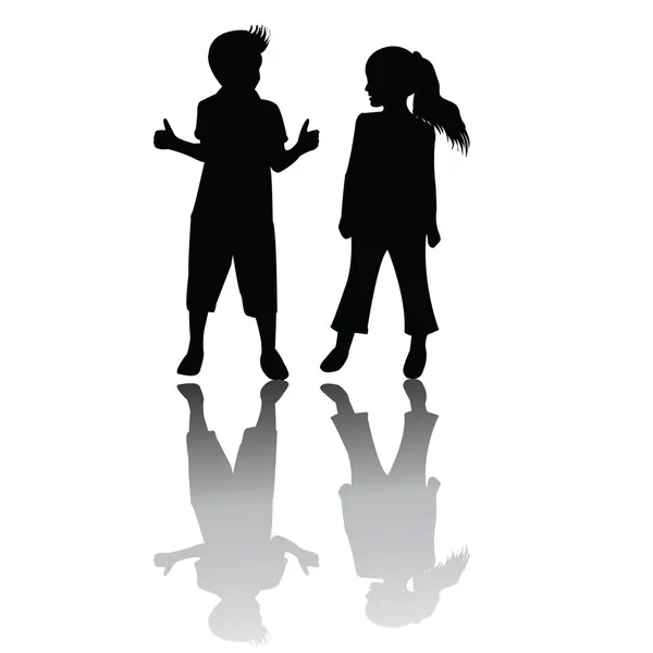 Twee kinderen silhouetten — Stockfoto