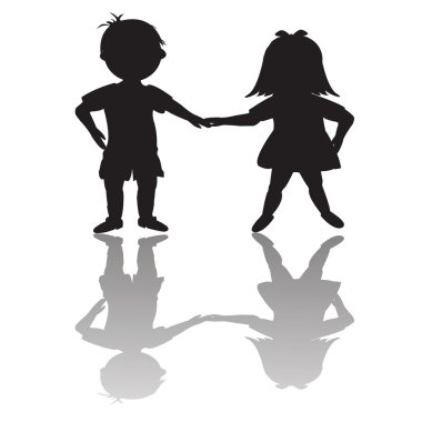 Children silhouettes with shadows clipart