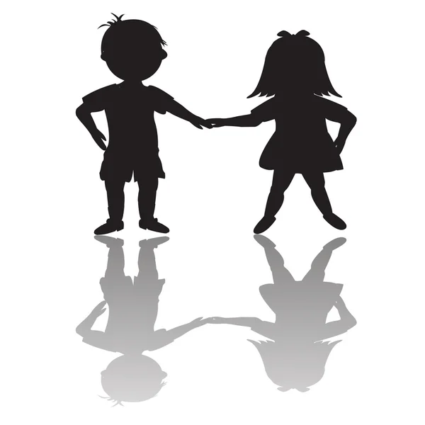 Children silhouettes with shadows — Stock Photo, Image