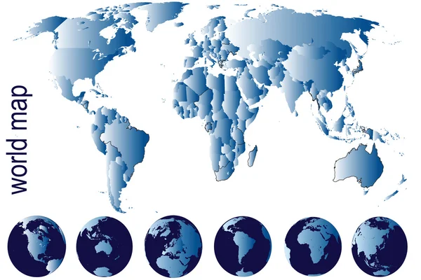 Detailed world map with Earth globes — Stock Photo, Image