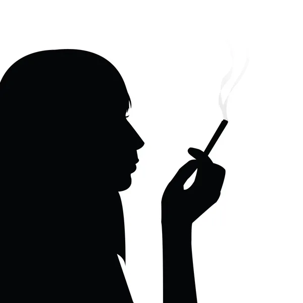 Курящая девушка чёрный силуэт — стоковое фото
