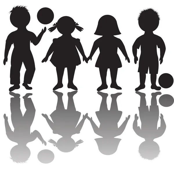 Четыре детских силуэта с мячами — стоковое фото