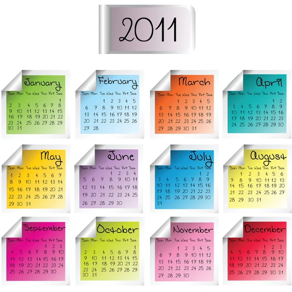 2011 calendar on colored sheets — Stock Photo, Image