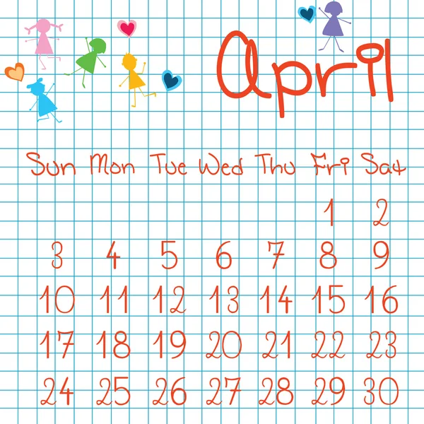 2011 年 4 月的日历 — 图库照片