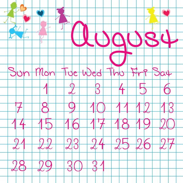 Kalendarz na sierpień 2011 — Zdjęcie stockowe