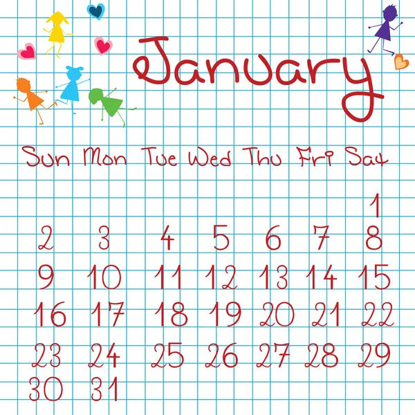 2011 年 1 月的日历 — 图库照片