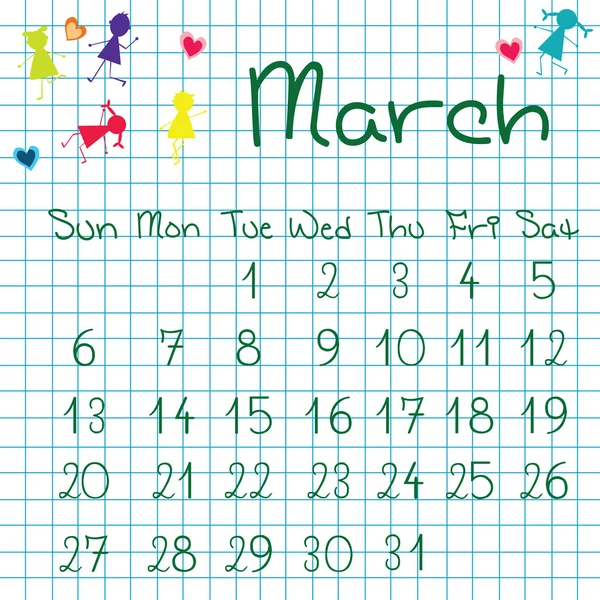 Calendario de marzo de 2011 — Foto de Stock
