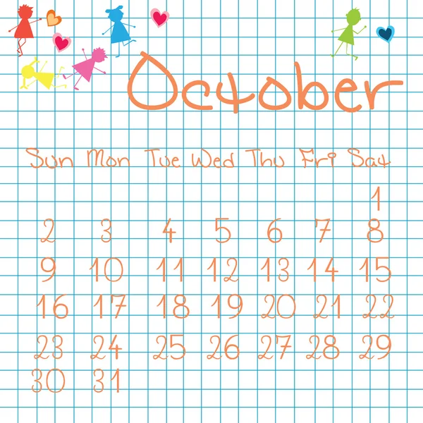 Calendario de octubre de 2011 — Foto de Stock