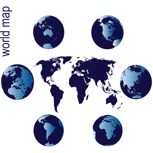 Mapa do mundo com globos terrestres — Fotografia de Stock