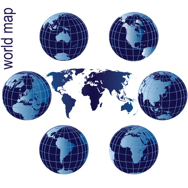 Conjunto de globos terrestres y mapa del mundo — Foto de Stock