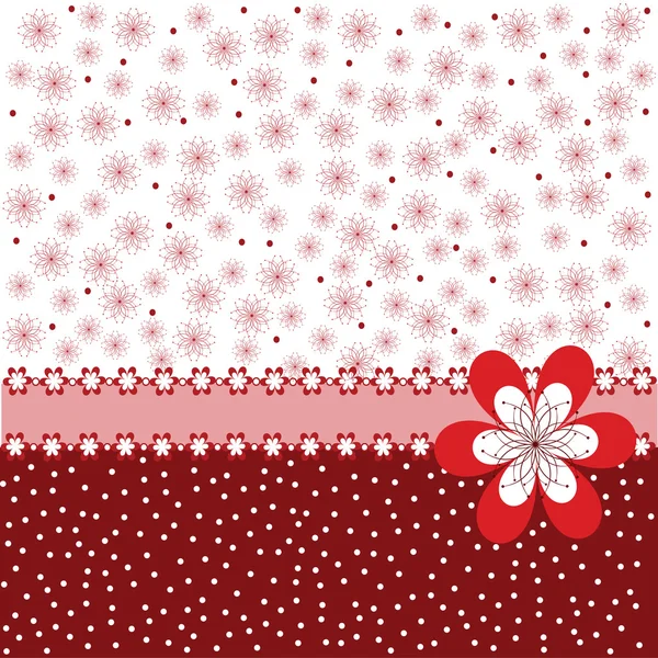 Röd bakgrund med blommor och prickar — Stockfoto