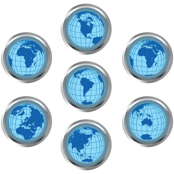 Uppsättning blå knappar med jordglober — Stockfoto