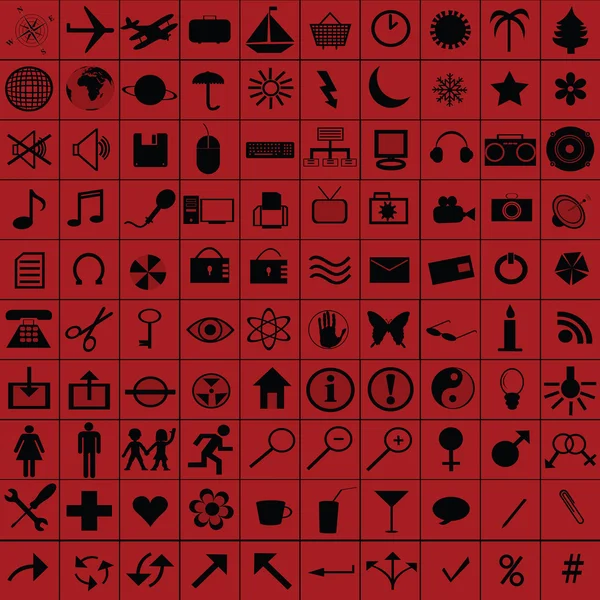 Black web icons over red background — Stock Photo, Image