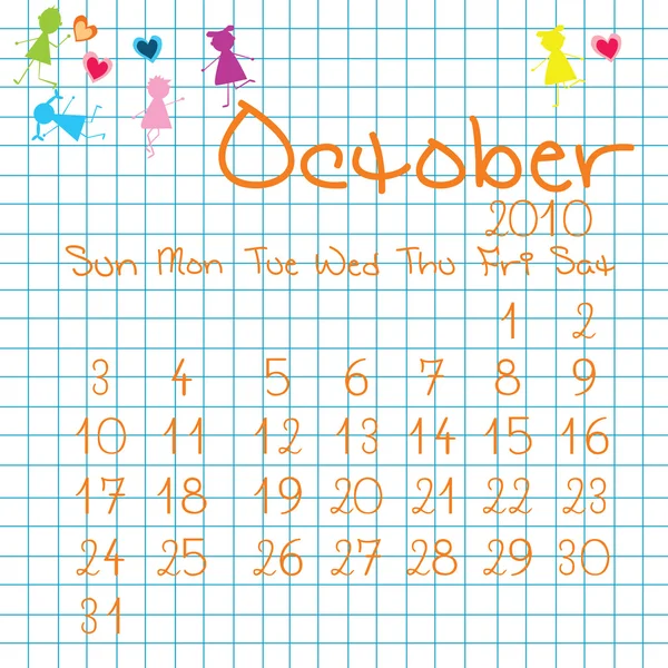 Календарь на октябрь 2010 — стоковое фото