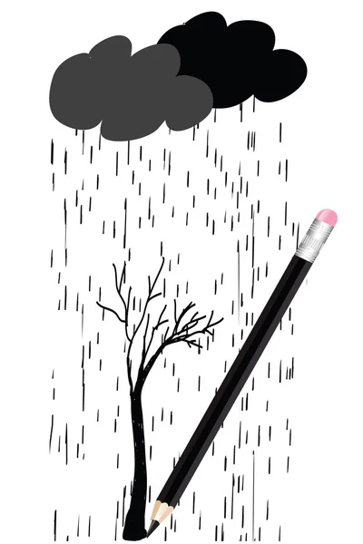 Doodle clip-art com árvore e chuva — Fotografia de Stock