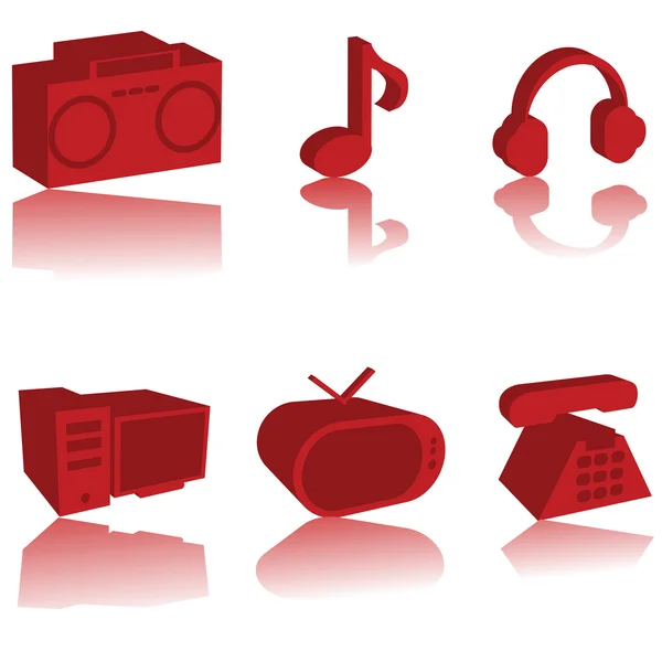 3D zestaw czerwone ikony multimedialne — Zdjęcie stockowe