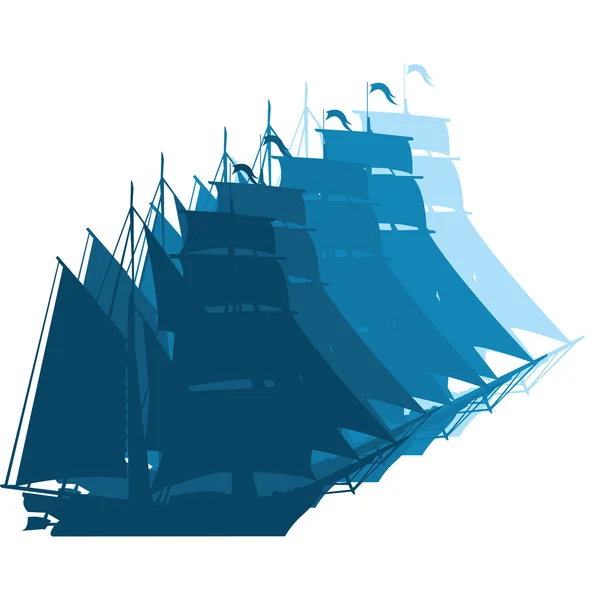 Svart siluett av segelfartyg — Stockfoto