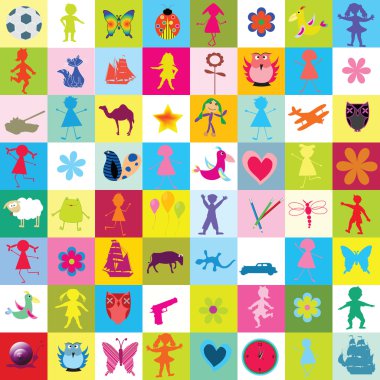 Pattern with toys and kids for kindergarten clipart