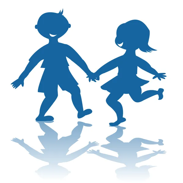 Blue children smiling silhouettes — Stock Photo, Image