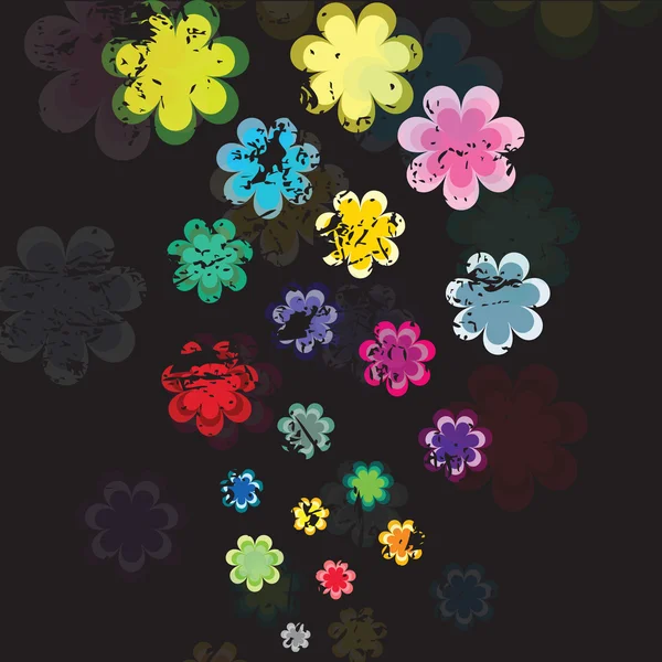 Grijze achtergrond met gekleurde bloemen op het — Stockfoto