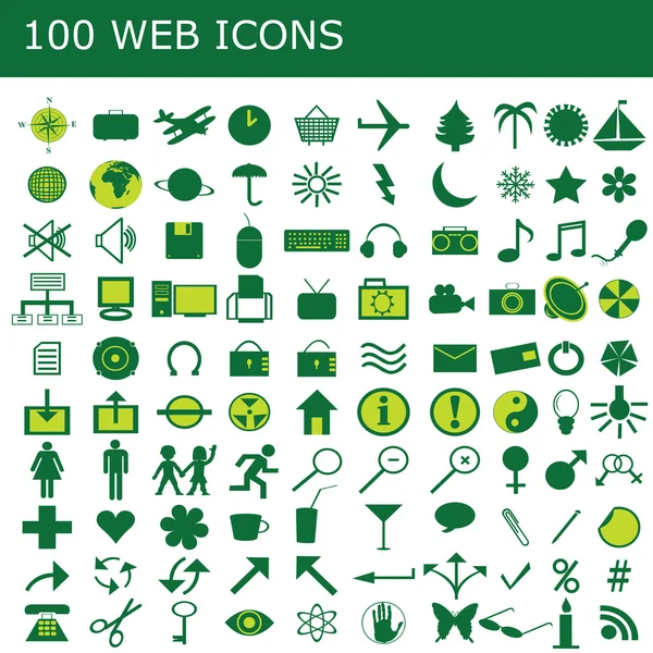 Sada 100 ikon na zelený web — Stock fotografie