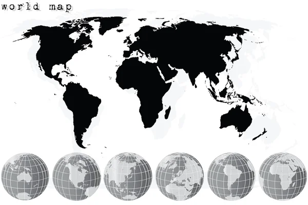 Grey world map and earth globes — Stock Photo, Image