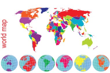 Dünya Haritası ile dünya küre parlak tonları içinde