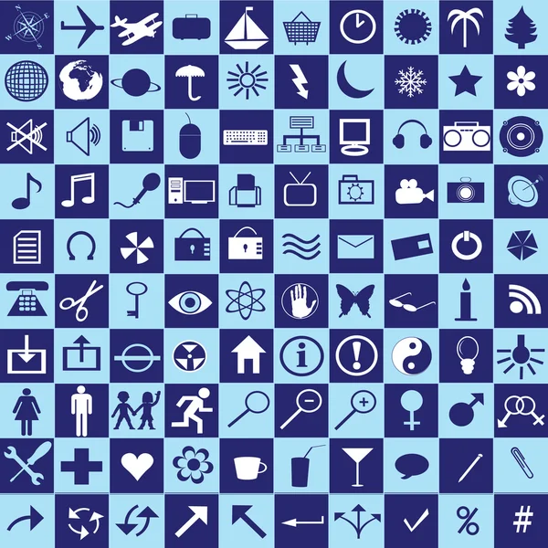 Set di quadrati blu con icone — Foto Stock