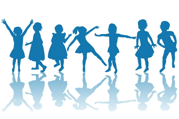 Happy children blue silhouettes — Stock Photo, Image