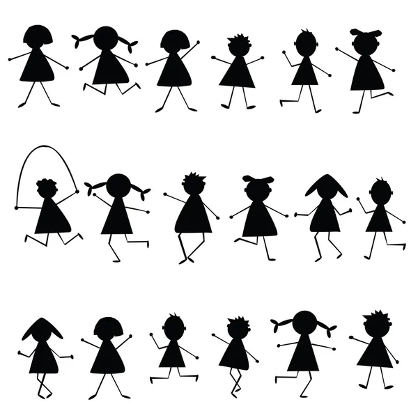 Silhouette per bambini stilizzate nere — Foto Stock