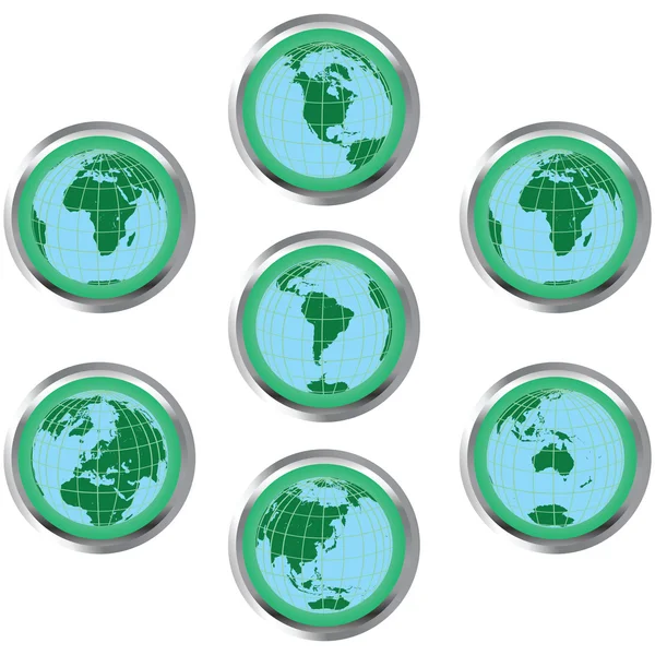 Set van groene knoppen met aarde globes — Stockfoto