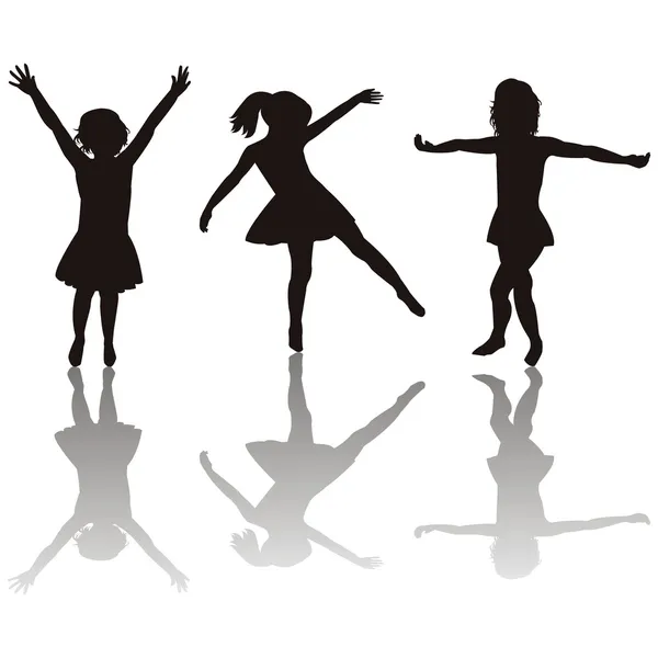 Drie kleine meisjes silhouetten — Stockfoto
