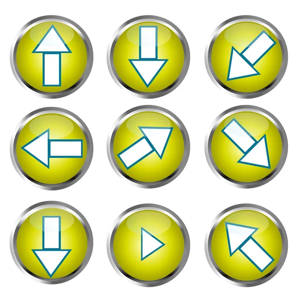 Botones amarillos para el diseño web, conjunto de iconos de flecha —  Fotos de Stock