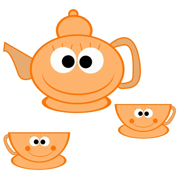 Апельсиновый чайник с чашками — стоковое фото