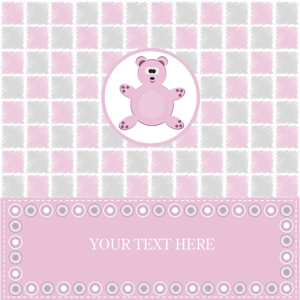 Baby greeting card with pink bear — Stock Photo, Image