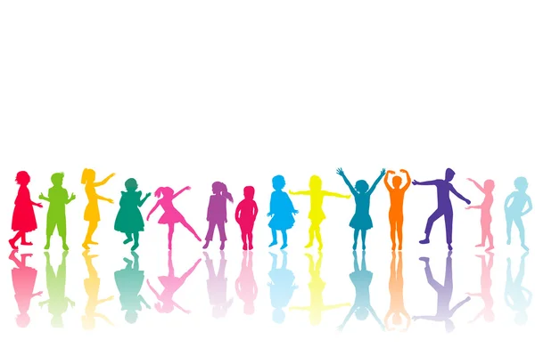 Group of colored children silhouettes — Stockfoto