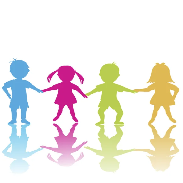 Happy children, colored silhouettes — Stockfoto