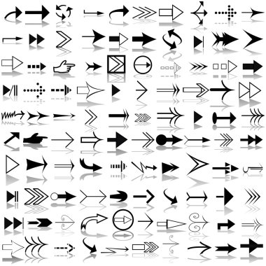 Set of 100 arrows with shadows clipart