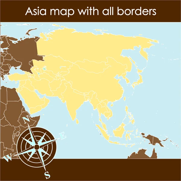亚洲地图与指南针的砂色调 — 图库照片