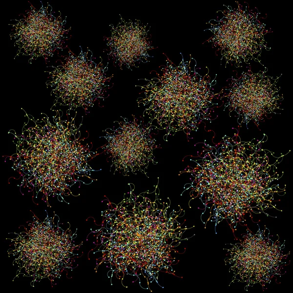 Network colored balls on black background — Stock Photo, Image