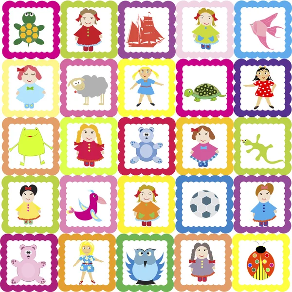 Fondo del bebé con varios juguetes, para el jardín de infantes —  Fotos de Stock