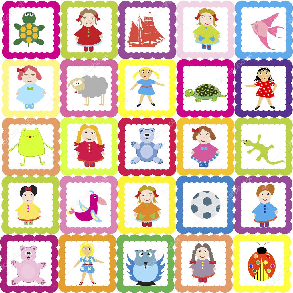 Baby background with various toys, for kindergarten — Stock Photo ...