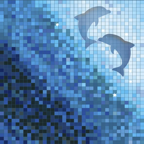 Mosaico azul con dos delfines —  Fotos de Stock