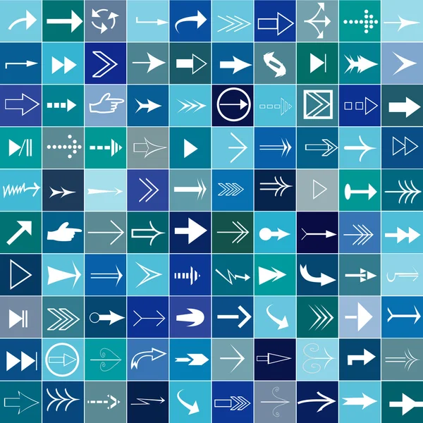 stock image Set of 100 white arrows in blue squares
