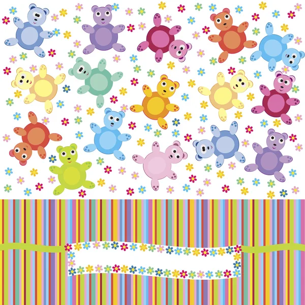 Cartão de saudação do bebê com ursos e flores — Fotografia de Stock