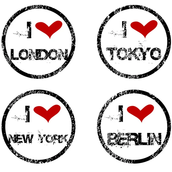 Stamps with I love big cities — Stock Photo, Image