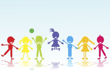 Colored smiling kids silhouettes clipart