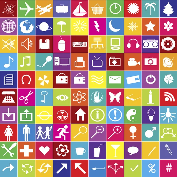 Instellen voor 100 web icons in heldere kleuren — Stockfoto