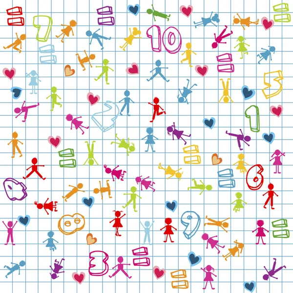 Background with kids and numbers on math page — Stock Photo, Image
