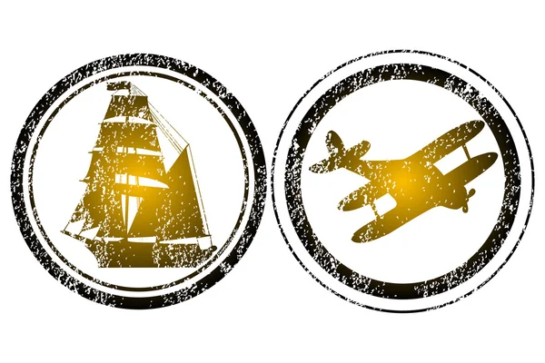 Selos com avião e brigantina — Fotografia de Stock